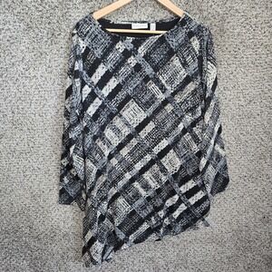 Susan‎ Graver Top Womens Plus 1X Black Silver Scoop Neck Knit Tunic Metallic